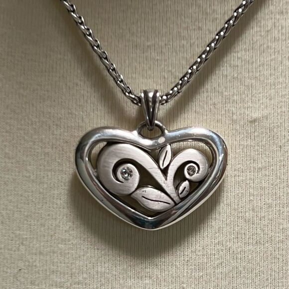 Brighton Silver Swirl Heart Necklace NWOT #BJNK - Picture 3 of 5